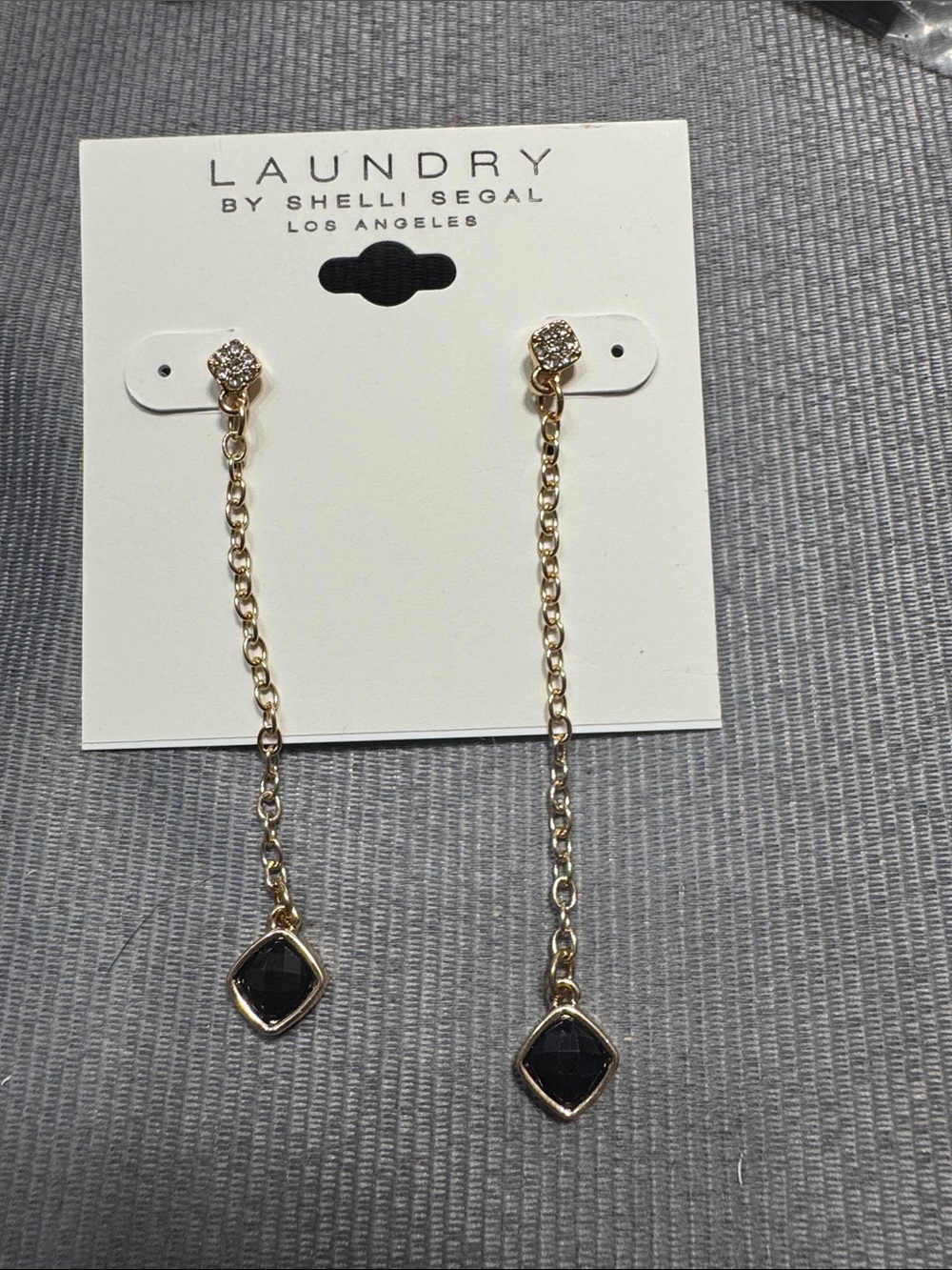 Laundry by Shelli Segal Gold Tone Chain Drop Earrings with Black Stones